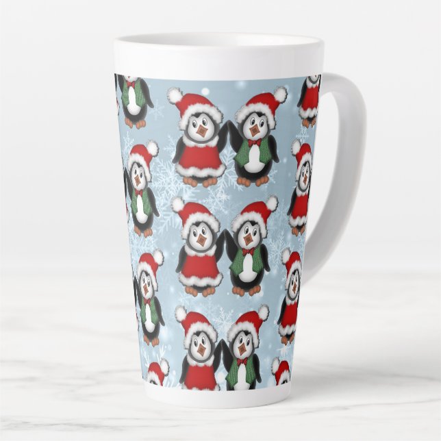 Caneca De Café Latte Feriado dos Pinguins de papais noeis (Ângulo direito)