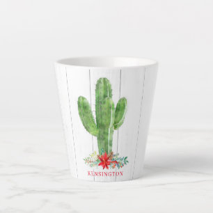 Caneca De Café Latte Feriado Russo de Natal Cactus Suculent