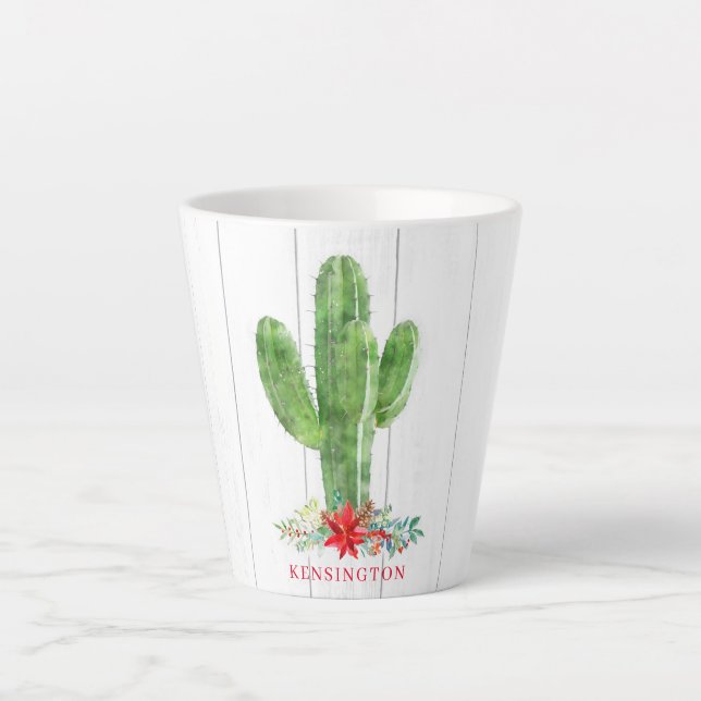 Caneca De Café Latte Feriado Russo de Natal Cactus Suculent (Frente)
