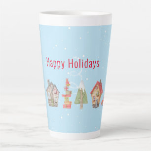 Caneca De Café Latte Feriado Whimsical Winter Street
