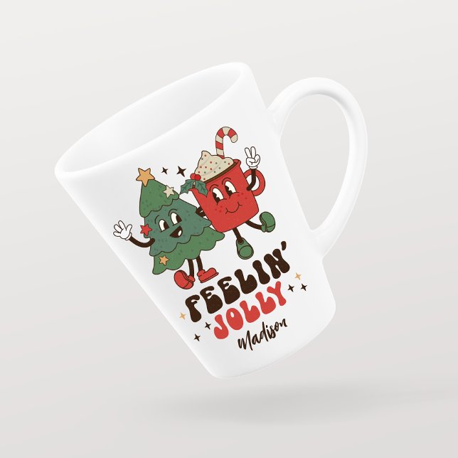 Caneca De Café Latte Feriados de Natal Jolly Feriados Engraçados Nome d (Criador carregado)