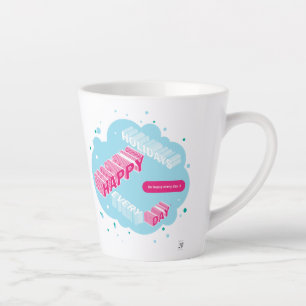 Caneca De Café Latte Feriados felizes, Azul e Rosa