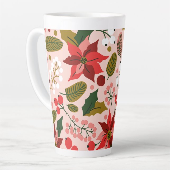 Caneca De Café Latte Férias de inverno em Poinsettia (Ângulo esquerdo)