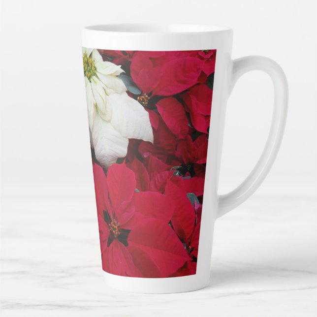 Caneca De Café Latte Férias de Natal White e Red Poinsettias II (Direita)