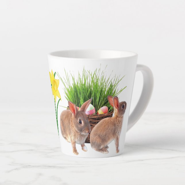 Caneca De Café Latte Férias do Coelho da Páscoa Sazonal  (Ângulo direito)