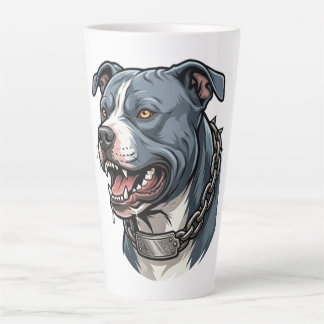 Caneca De Café Latte Feroz Pit Bull Cinza Azul com Colar de Cadeia com 