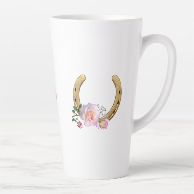 Caneca De Café Latte Ferradura com Flores & Coração (Direita)