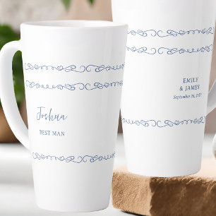 Caneca De Café Latte Festa de Casamento Azul Francês Desenho Caprichoso