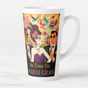 Caneca De Café Latte Festa de Cocktail Mardi Gras Retro Meados do Sécul