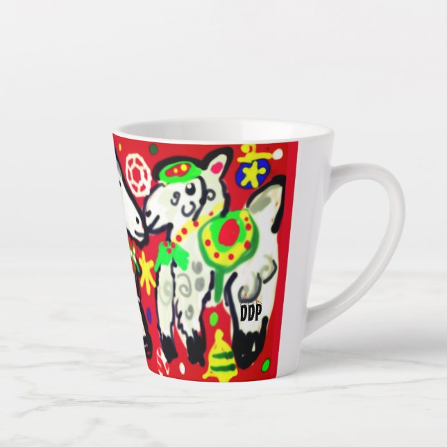 Caneca De Café Latte Festa de Natal de Três Lhamas (Direita)