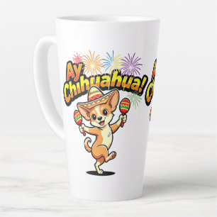 Caneca De Café Latte Festa Original de Chihuahua com Sombrero e Maracas