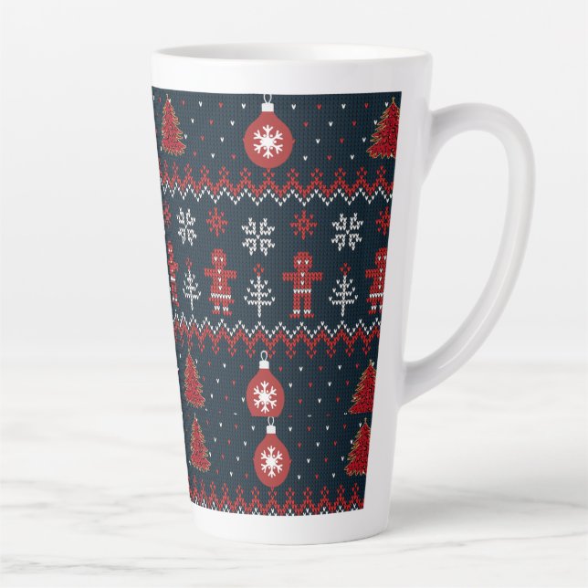 Caneca De Café Latte Festive knitted ginger bread and snow flakes  (Direita)