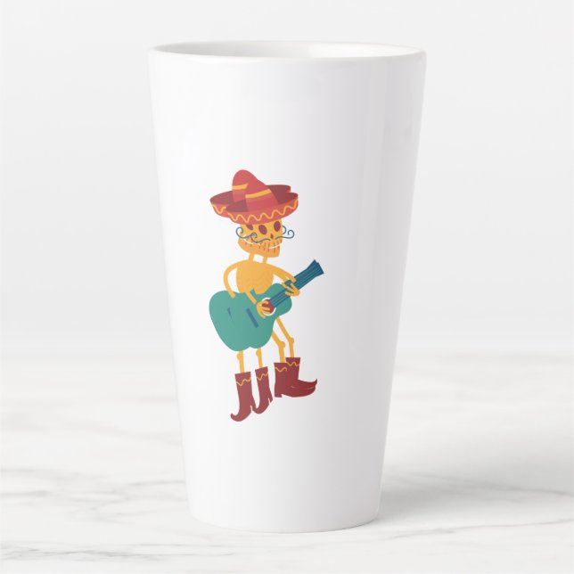 Caneca De Café Latte Festive Skeleton Guitar Player (Frente)