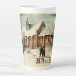 Caneca De Café Latte Fieis paroquianos de Natal vintage na Missa do Gal