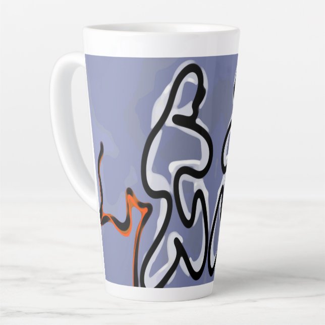 Caneca De Café Latte Figura com Feline: Abstrato azul, laranja, B e W (Ângulo esquerdo)