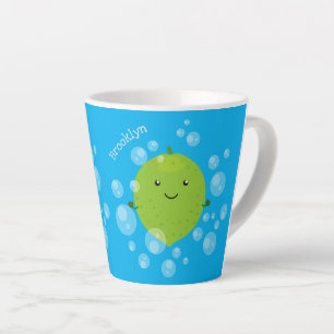 Caneca De Café Latte Figura de desenho animado das bolhas de limão verd