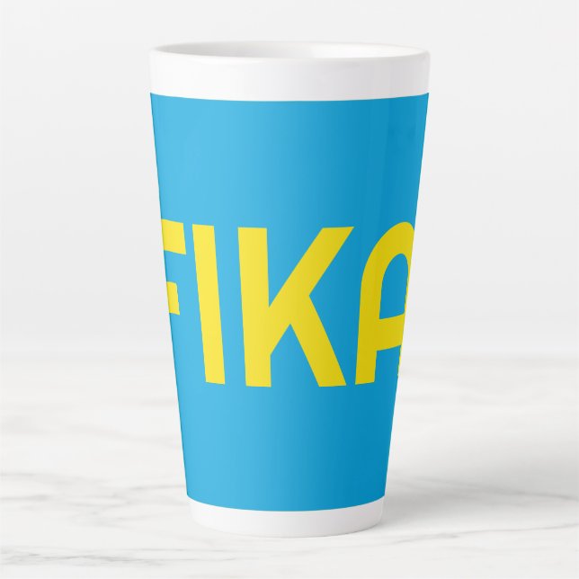 Caneca De Café Latte FIKA Amarelo e Azul Negrito (Frente)
