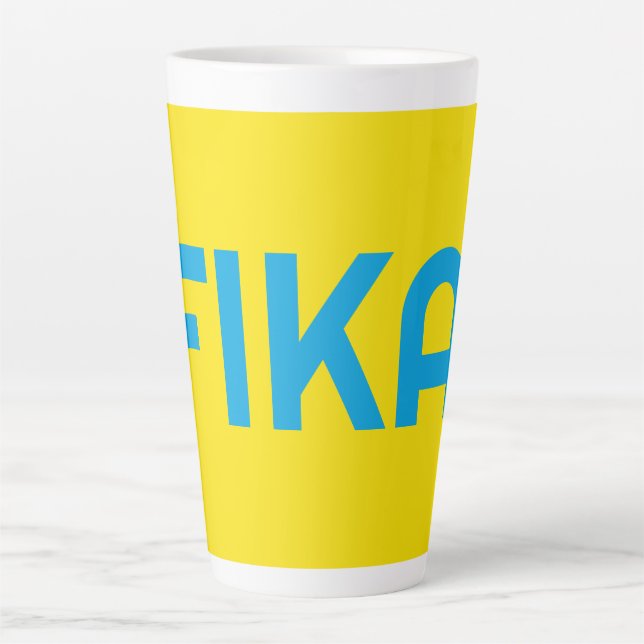 Caneca De Café Latte FIKA Amarelo e Azul Negrito (Frente)