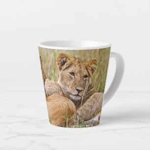 Caneca De Café Latte Filhotes de Leão Relaxando