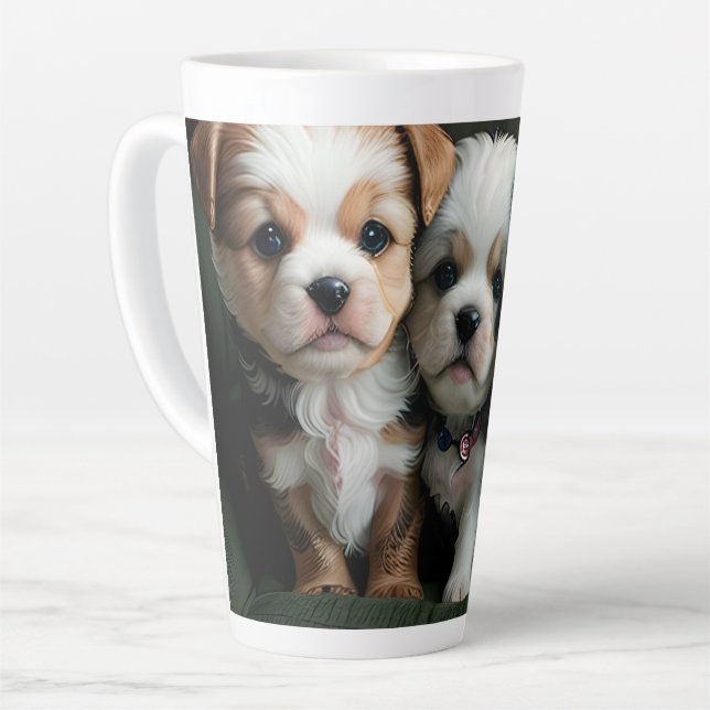 Caneca De Café Latte Filhotes Super Fofos no Sofá 2 (Ângulo esquerdo)