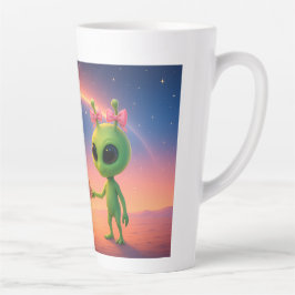 Caneca De Café Latte Fille cosmonaute et petite extraterrestre