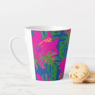 Caneca De Café Latte Filodendro Hibisco Tropical