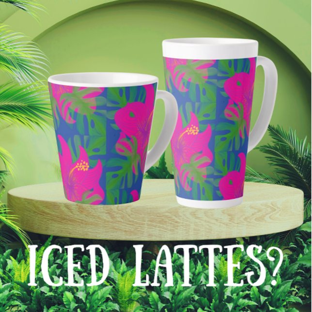 Caneca De Café Latte Filodendro Hibisco Tropical  (2 sizes, make a great gift!)