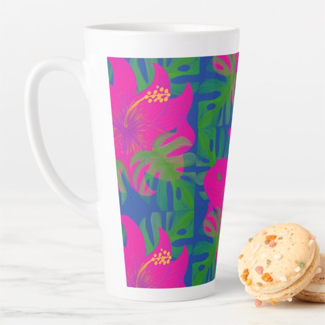 Caneca De Café Latte Filodendro Hibisco Tropical  (In Situ)