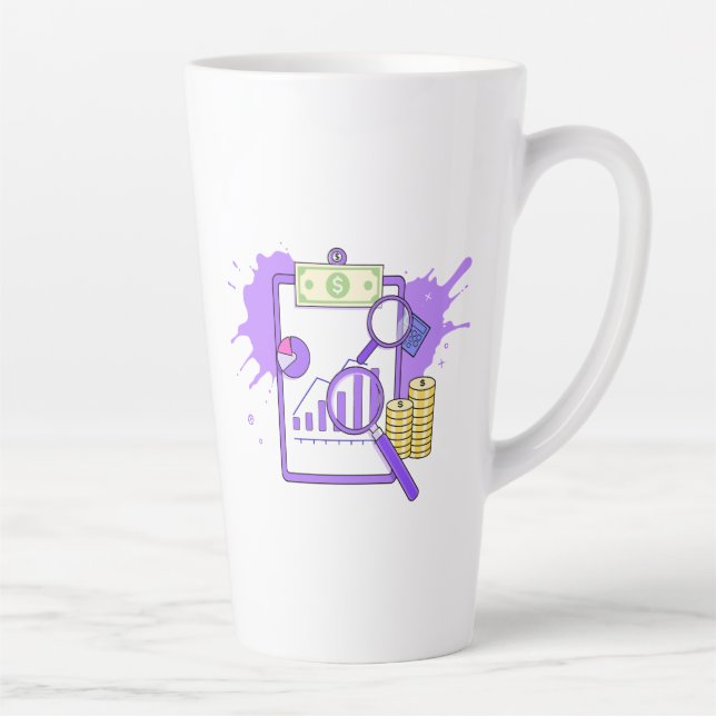 Caneca De Café Latte Financial Analysis Report Money Magnifying Glass (Direita)