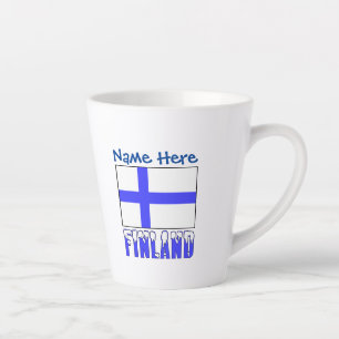 Caneca De Café Latte Finlândia e Finlândia - Personalização Azul