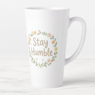 Caneca De Café Latte Fique humilde tons terrosos texto em branco