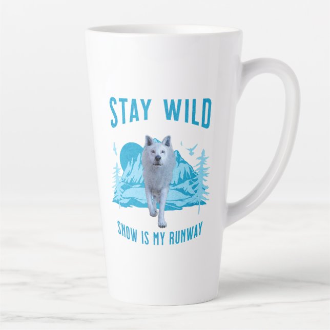 Caneca De Café Latte Fique selvagem no lobo ártico (Direita)