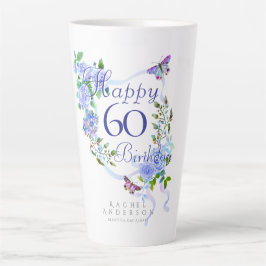 Caneca De Café Latte Fita de Rosa Azul Aniversário de 60 anos