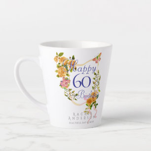 Caneca De Café Latte Fita de Rosa Dourada 60 Anos