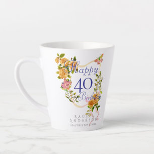 Caneca De Café Latte Fita de Rosa Dourada Aniversário de 40 anos
