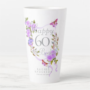Caneca De Café Latte Fita de Rosa Roxa 60º Aniversário
