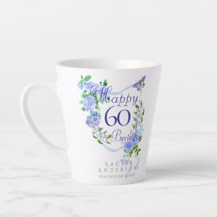 Caneca De Café Latte Fita Rosa Azul 60º Aniversário