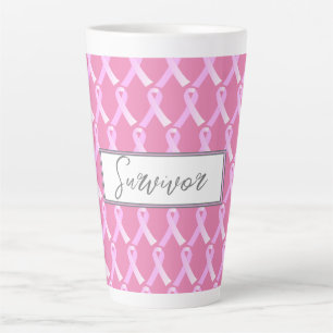 Caneca De Café Latte Fita Rosa Fita Câncer Da Mama Sobrevivente Latte