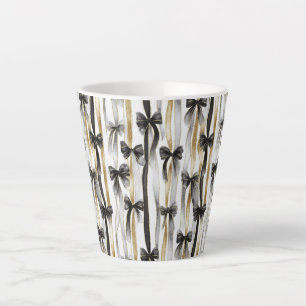 Caneca De Café Latte Fitas e Laços Glamurosos Dourados Prateados Pretos