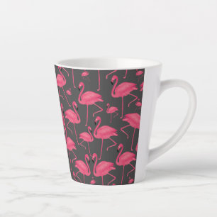 Caneca De Café Latte Flamingo Bird Watercolor na Design de Cinza