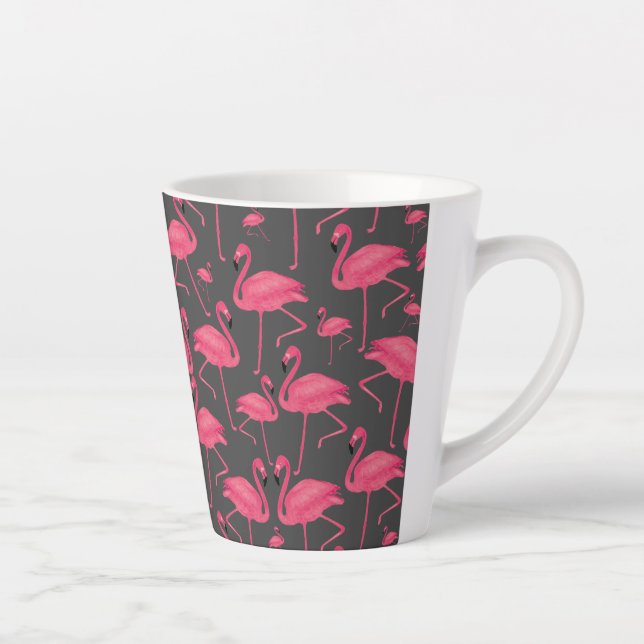 Caneca De Café Latte Flamingo Bird Watercolor na Design de Cinza