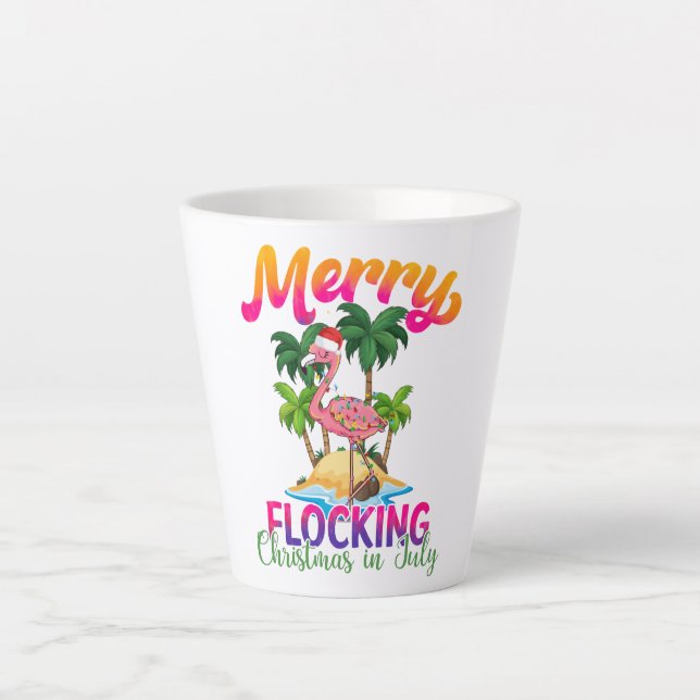 Caneca De Café Latte Flamingo Christmas Em Julho | Flamingo Tropical (Frente)