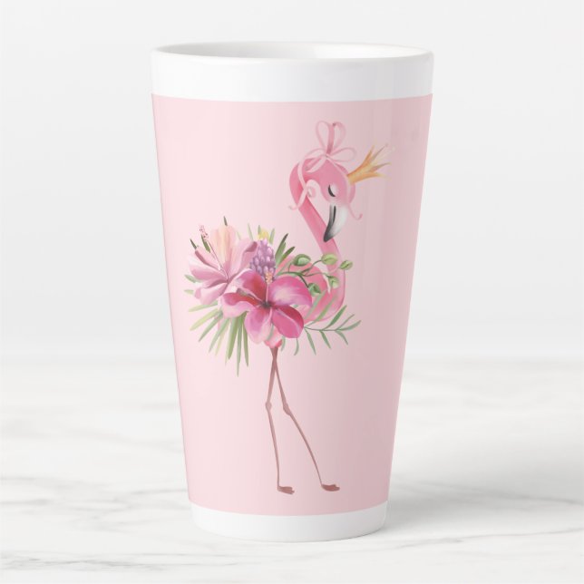 Caneca De Café Latte Flamingo Com Coroa (Frente)