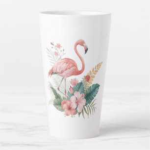 Caneca De Café Latte Flamingo Com Flores