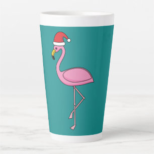 Caneca De Café Latte Flamingo de Natal com Santa Hat