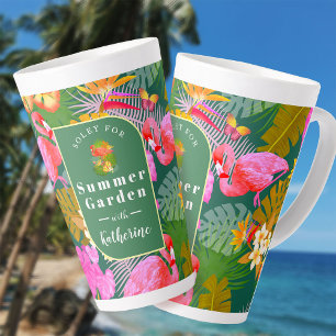 Caneca De Café Latte Flamingo Garden Dark Green