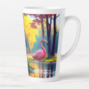 Caneca De Café Latte Flamingo no lago