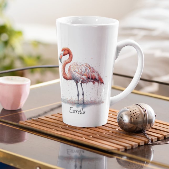 Caneca De Café Latte Flamingo Radiance: Aquarela tropical, personalizaç (Criador carregado)