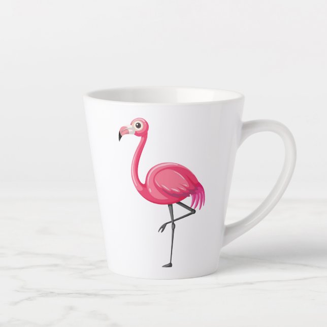 Caneca De Café Latte Flamingo Rosa em Estilo Cartoon (Direita)