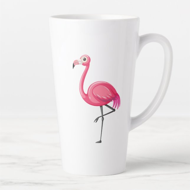 Caneca De Café Latte Flamingo Rosa em Estilo Cartoon (Direita)